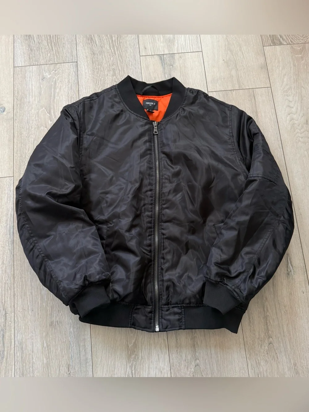 Forever 21 Black Bomber Jacket with Orange Interior